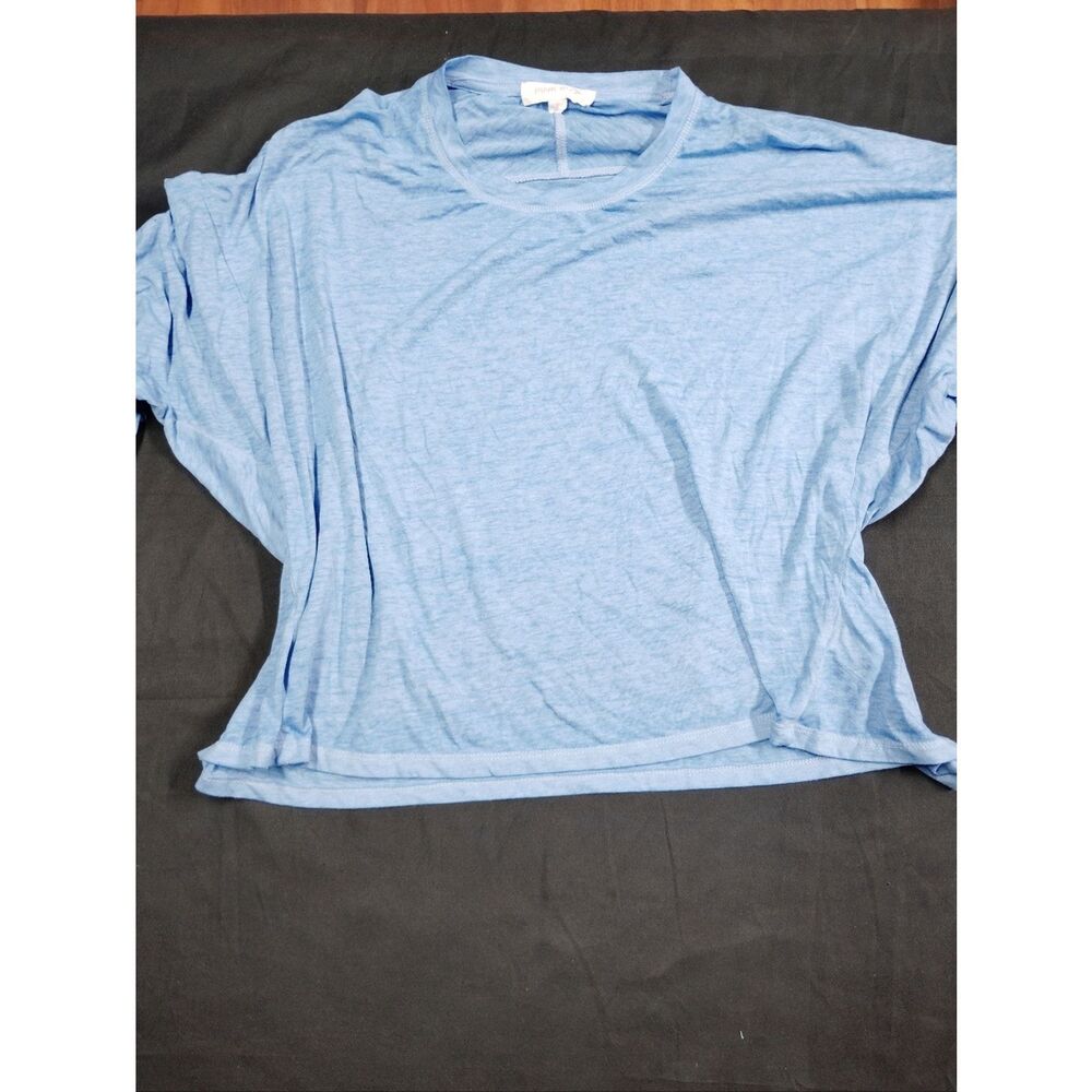 Pink Rose Light Blue Oversized Crew Neck Crop Shirt